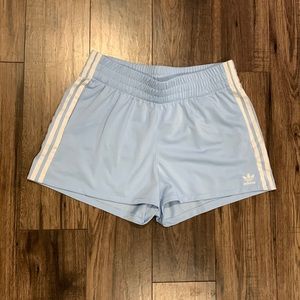 adidas loose light blue shorts with white stripes